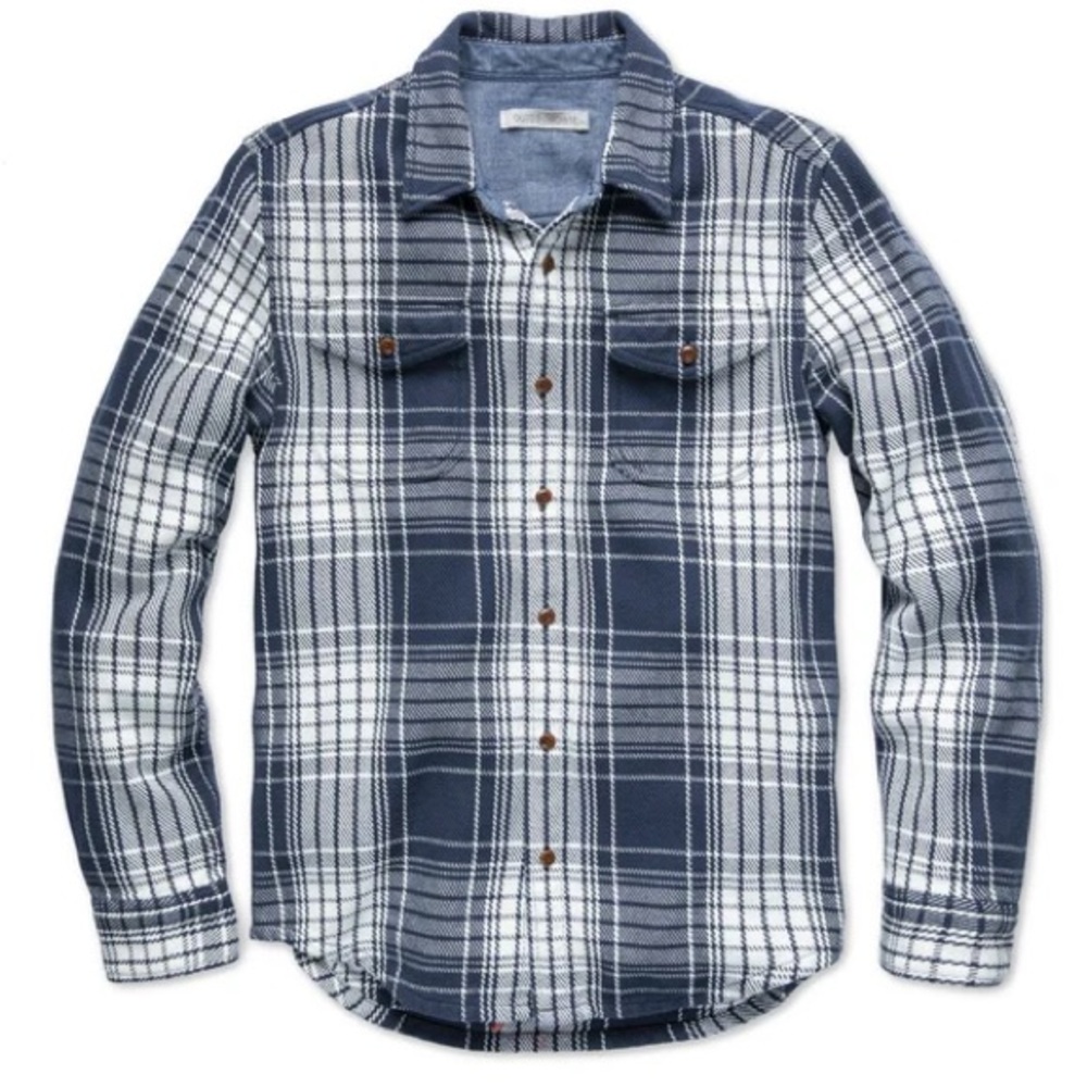 Outerknown Blue and White Casual Button Flannel Blanket Shirt